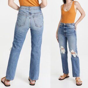 Khaite Abigail Jeans Distressed Portland Blue High‎ Waist Straight Leg Size 25